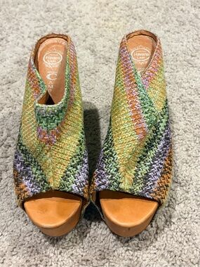 Jeffrey Campbell Havana Multicolor Woven Peep-Toe Wedge Mule
